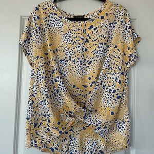 Yellow and blue leopard print, front twist blouse